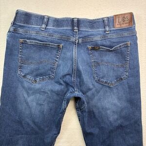 Lee Extreme Motion MVP Jeans Mens 38x28 Blue Dark Wash Stretch Straight Denim